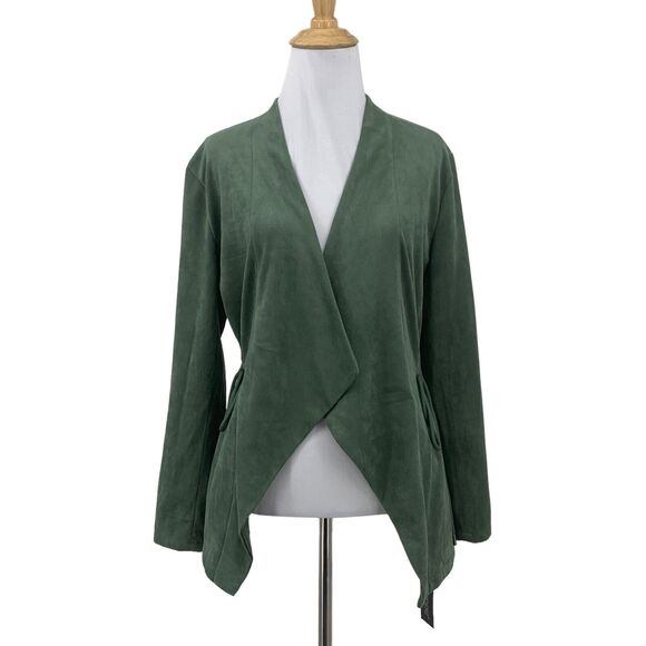 BlankNYC Jacket Womens XS Sage Vegan Suede Waterfall Lapel Drawstring Waist - Picture 1 of 15